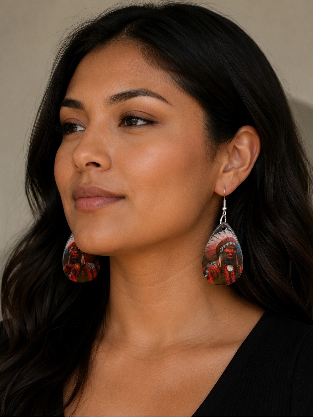 Hand-Painted Teardrop Earrings in Red and Black - Women Jewelry